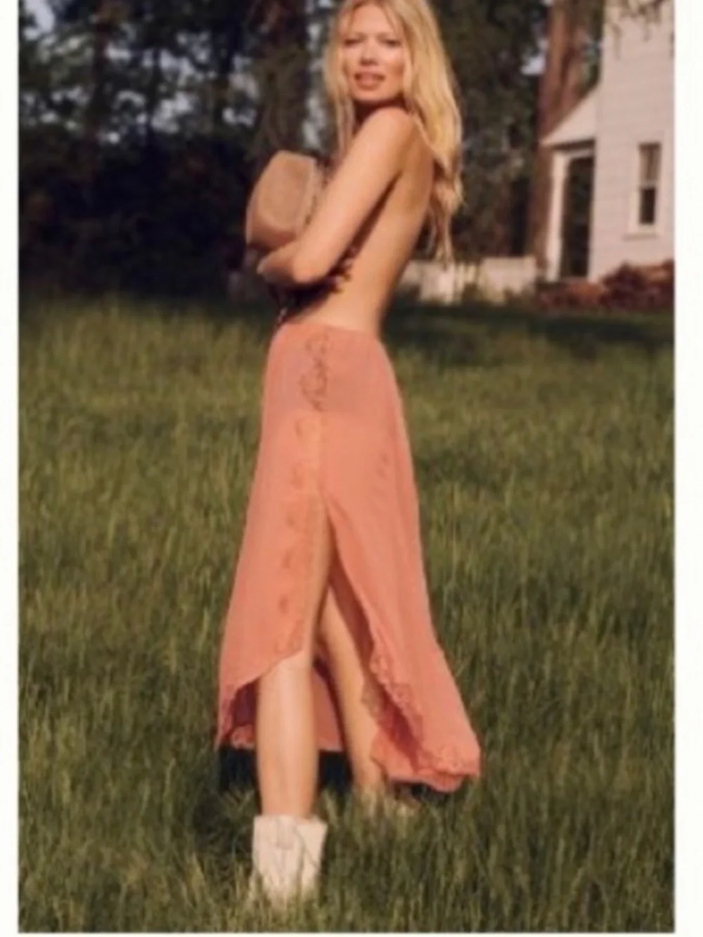 Anthropologie Sheer Asymmetrical Coral Skirt Slip Medium romantic, date lace - Picture 2 of 10